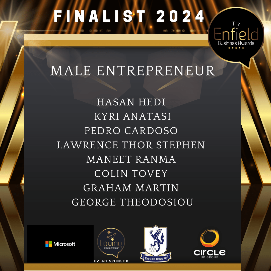 Male Entrepreneur Hasan Hedi Kyri Anatasi Pedro Cardoso Lawrence Thor Stephen Maneet Ranma Colin Tovey Graham Martin George Theodosiou